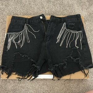 SHEIN Black Rhinestone Shorts